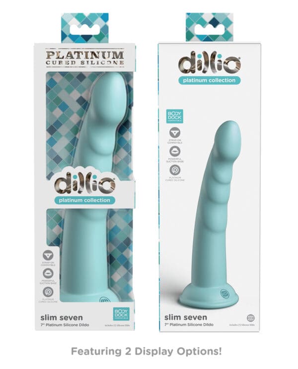 Dillio Platinum 7" Slim Seven Silicone Dildo - Teal - Image 5