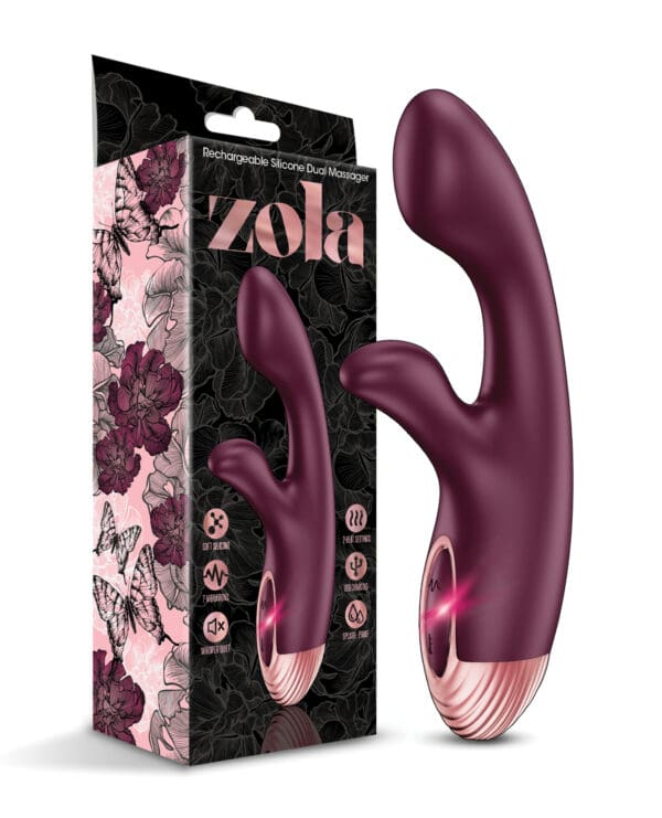 Zola Rechargeable Silicone Dual Massager - Burgundy/Rose Gold - Image 2