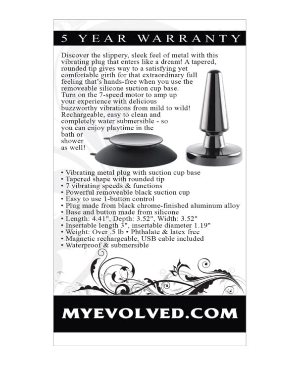 Evolved Beginner Vibrating Rechargeable Metal Plug - Black - Image 2