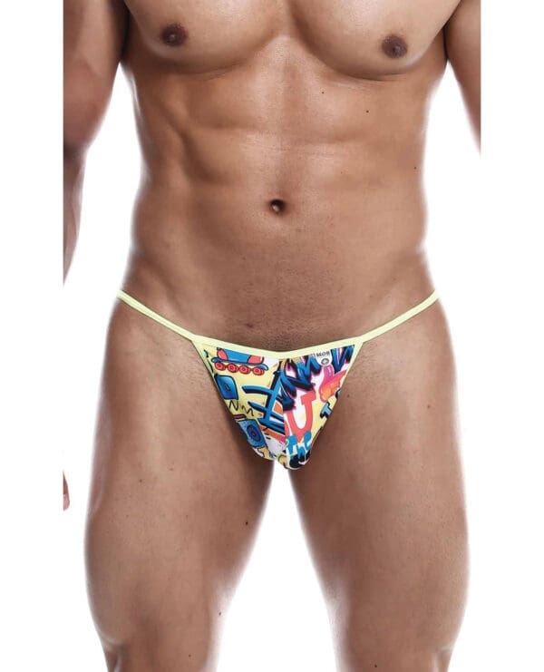 Male Basics Sinful Hipster Wow T Thong G-String Yellow Print SM - Image 2