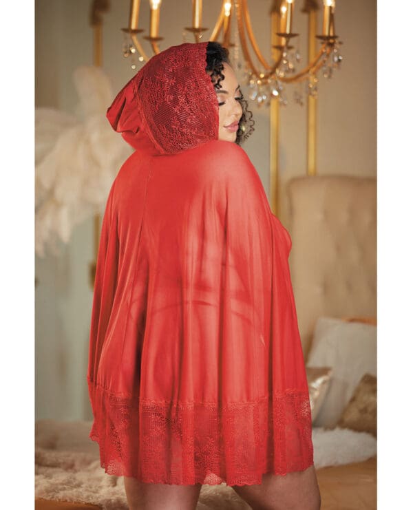 Allure Lace & Mesh Cape w/Attached Waist Belt (G-String NOT included) Red QN - Image 2