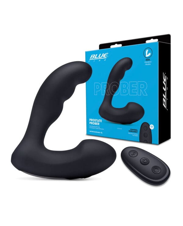 Blue Line Vibrating Prostate Prober w/Remote - Black - Image 2