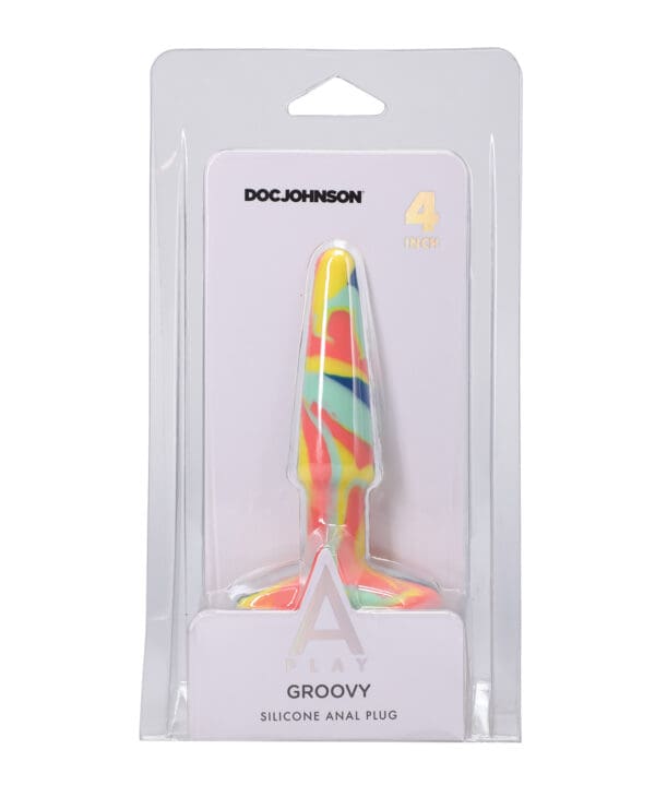 A Play 4" Groovy Silicone Anal Plug - Multicolor/Yellow