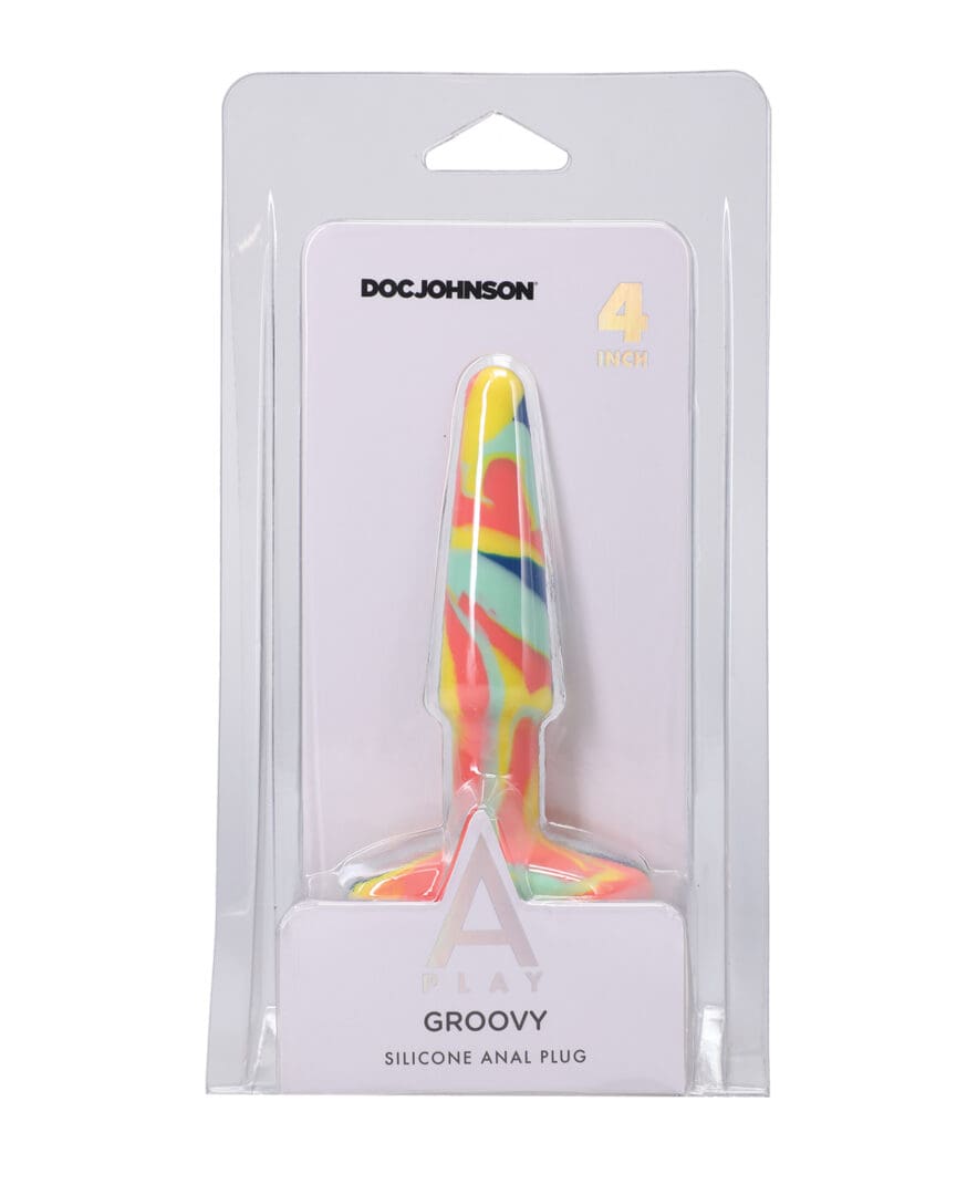 A Play 4" Groovy Silicone Anal Plug - Multicolor/Yellow