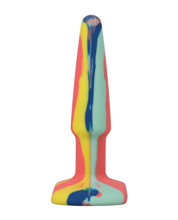 A Play 4" Groovy Silicone Anal Plug - Multicolor/Yellow - Image 3