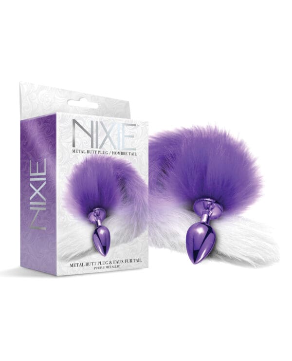 Nixie Metal Butt Plug w/Faux Fur Tail - Purple Metallic - Image 2