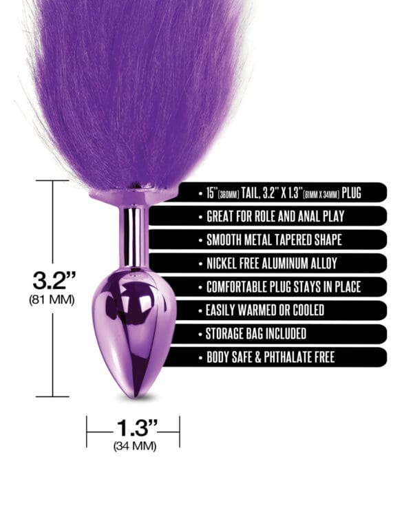 Nixie Metal Butt Plug w/Faux Fur Tail - Purple Metallic - Image 4