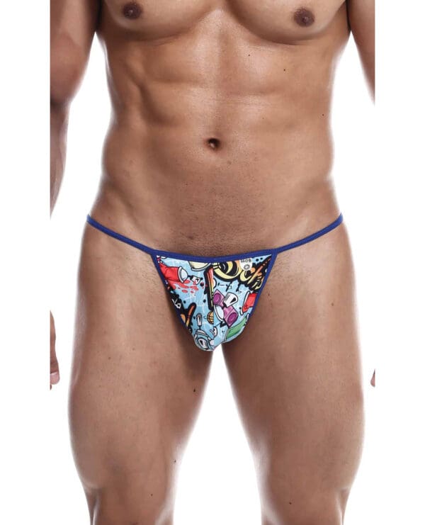 Male Basics Sinful Hipster Music T Thong G-String Blue Print XL - Image 2