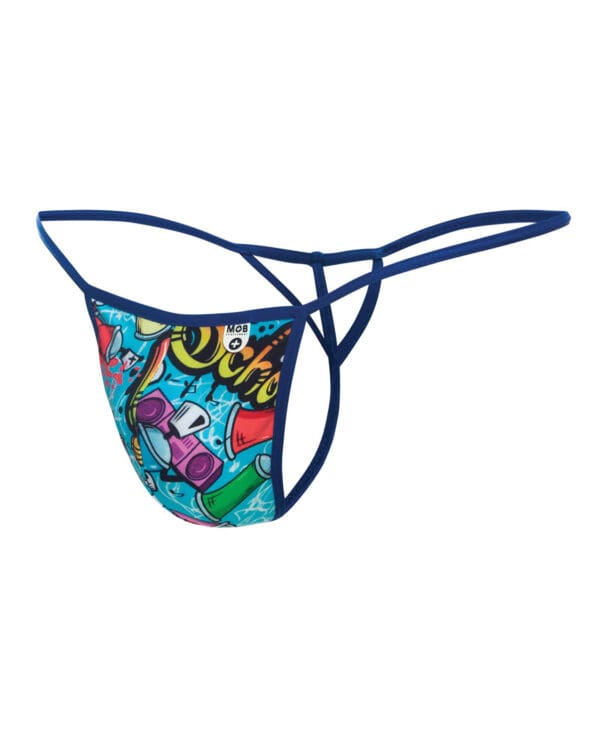 Male Basics Sinful Hipster Music T Thong G-String Blue Print XL - Image 4