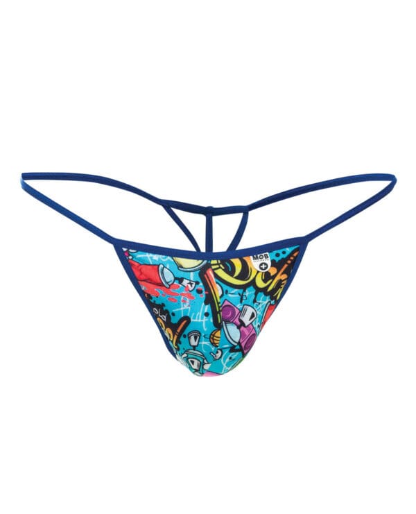 Male Basics Sinful Hipster Music T Thong G-String Blue Print XL - Image 5