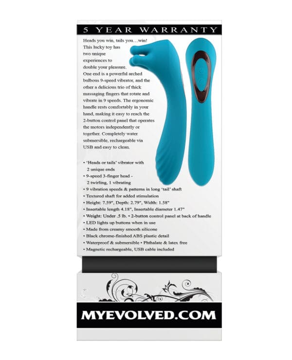 Evolved Heads or Tails Rechargeable Vibrator - Teal - Image 2