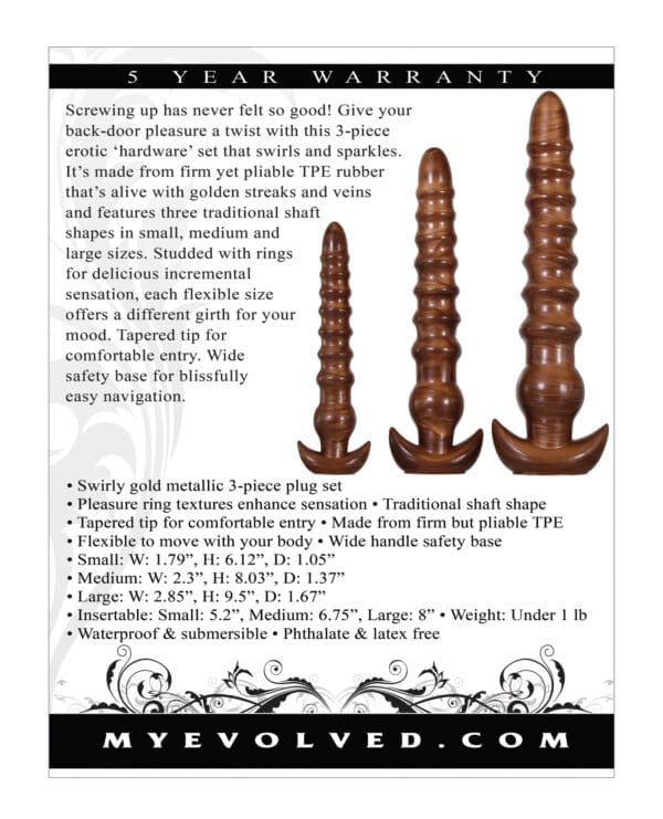 Evolved Twisted Love 3 pc Plug Set - Gold - Image 2