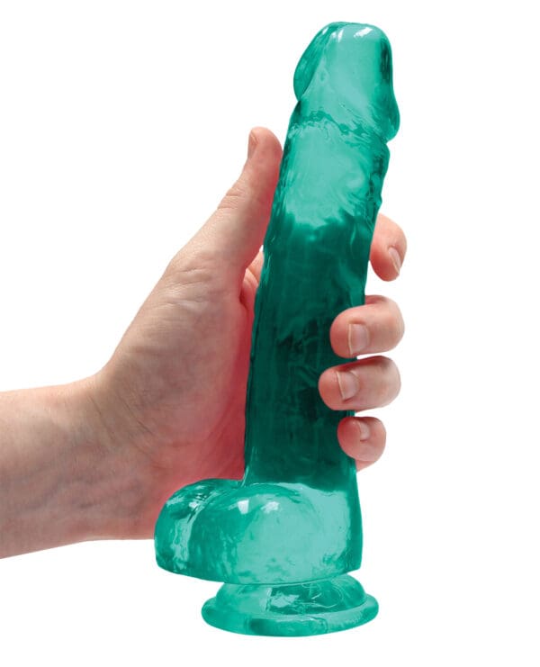 Shots RealRock Realistic Crystal Clear 8" Dildo w/Balls - Turquoise - Image 5
