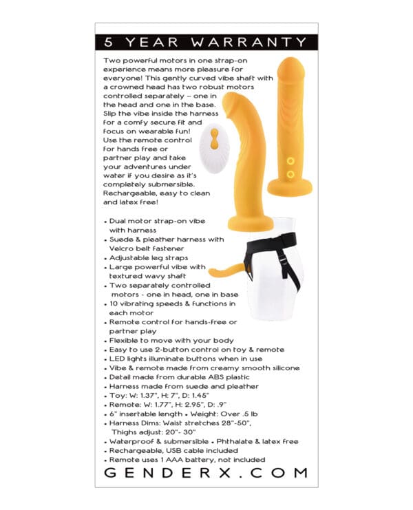 Gender X Sweet Embrace Dual Motor Strap On Vibe w/Harness - Yellow - Image 2