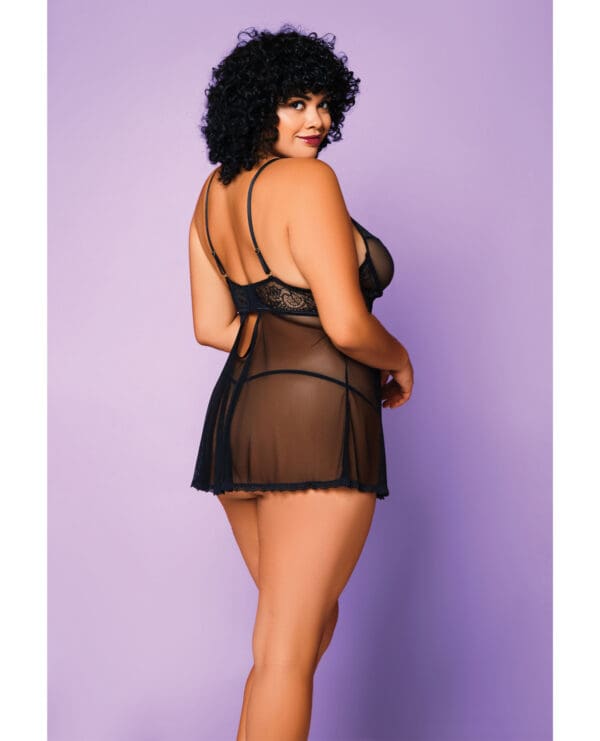 Soft Mesh Babydoll & G-String Black 3X - Image 2