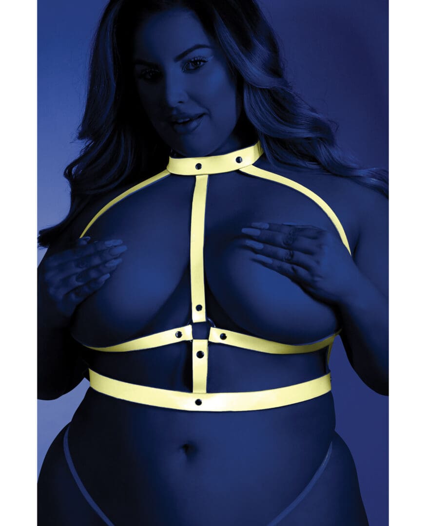 Glow Strapped In Glow in the Dark Harness Top (Pasties Not Included) Light Pink O/S - Image 4
