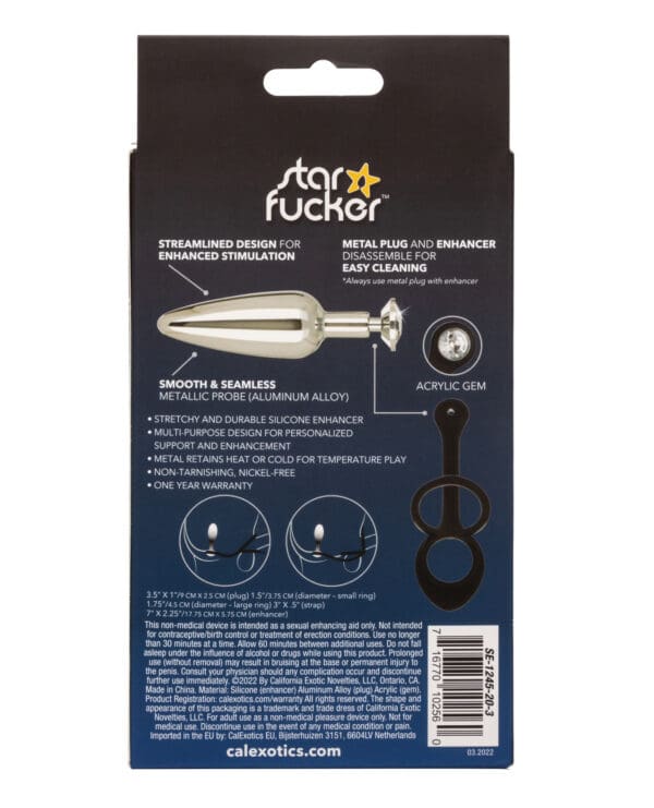 Star Fucker Slim Gem Plug w/Silicone Enhancer - Black - Image 2