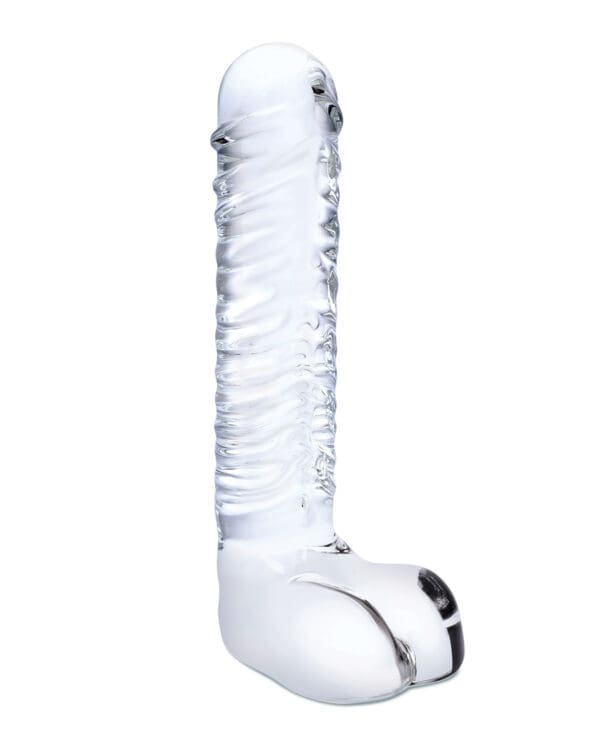Glas 8" Realistic Ribbed Glass G-Spot Dildo w/Balls - Clear - Image 2