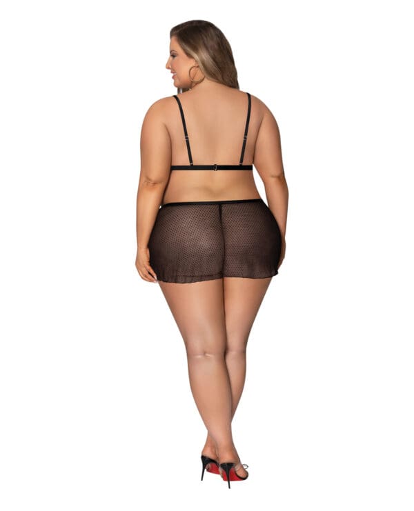 Girl Next Door Strappy Bralette w/Flirty Thong Skirt Black 2X - Image 3