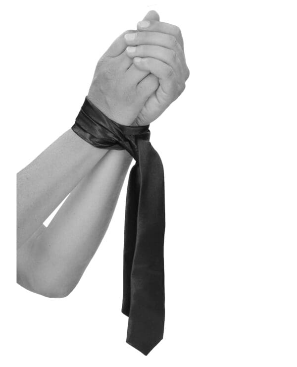 Shots Ouch Black & White Satin Bondage Tie - Black - Image 5