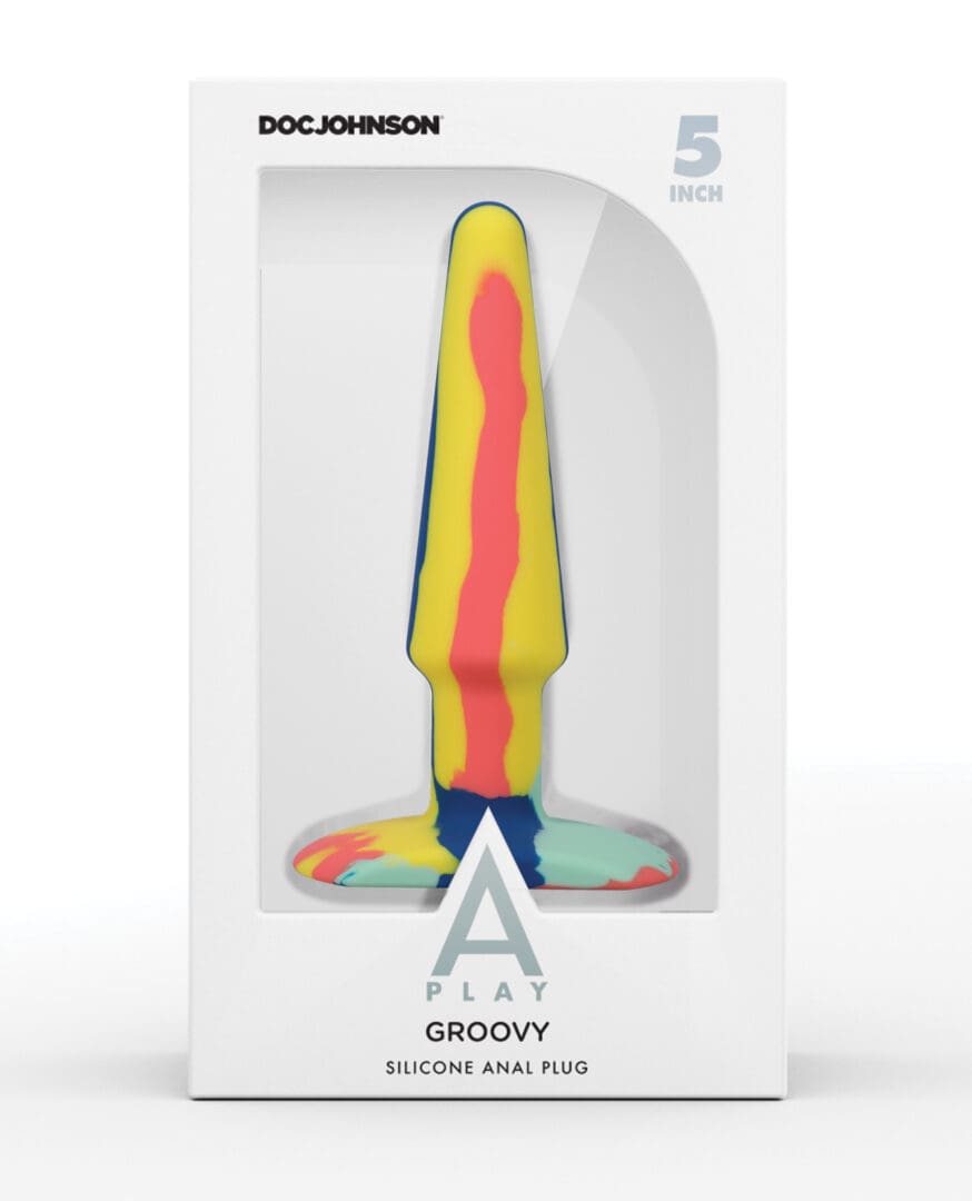 A Play 5" Groovy Silicone Anal Plug - Multicolor/Yellow