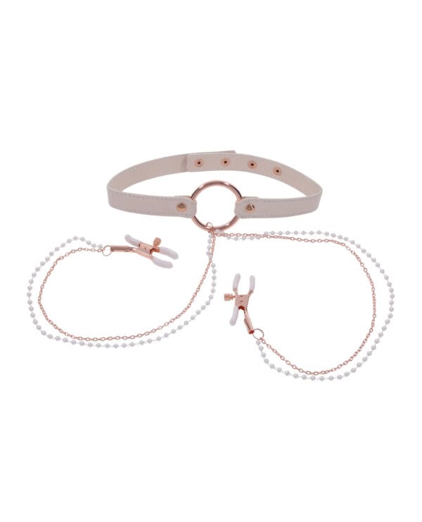 Sex & Mischief Peaches 'n CreaMe Collar w/Nipple Clamps - Image 3