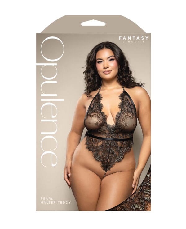 Opulence Metallic Eyelash Lace Teddy w/Pearl String Crotch - Black QN - Image 3