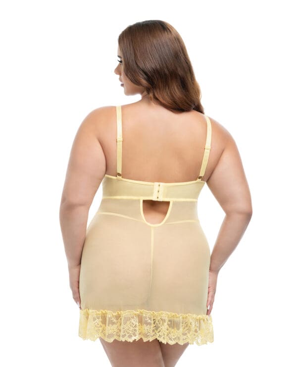 Valentine Lacey Babydoll w/G-String - Pale Banana 1X/2X - Image 2