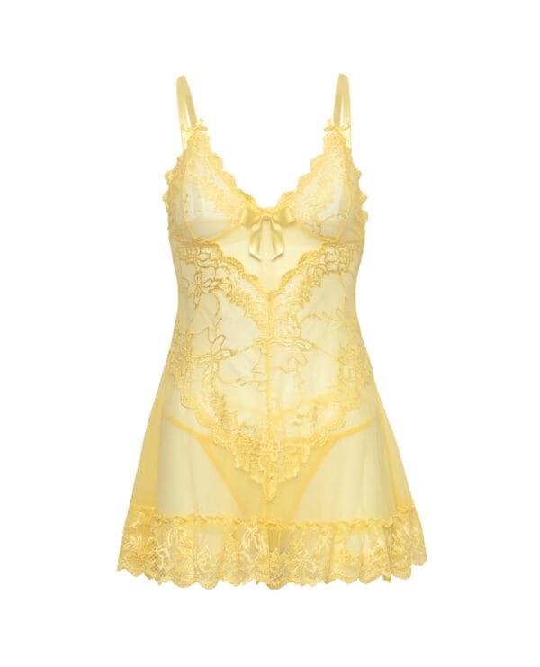 Valentine Lacey Babydoll w/G-String - Pale Banana 1X/2X - Image 3