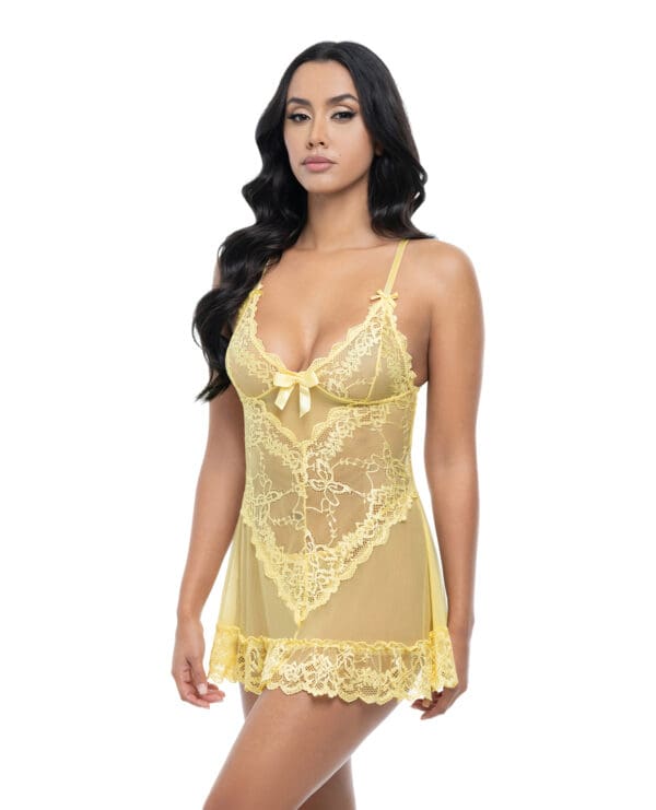 Valentine Lacey Babydoll w/G-String - Pale Banana SM - Image 2