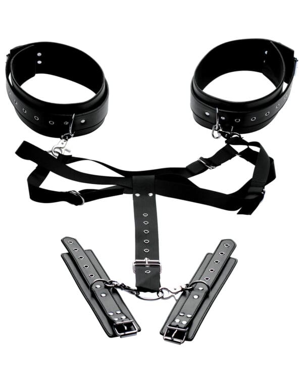 Master Series Acquire Easy Access Thigh Harness w/Wrist Cuffs - Black - Image 2