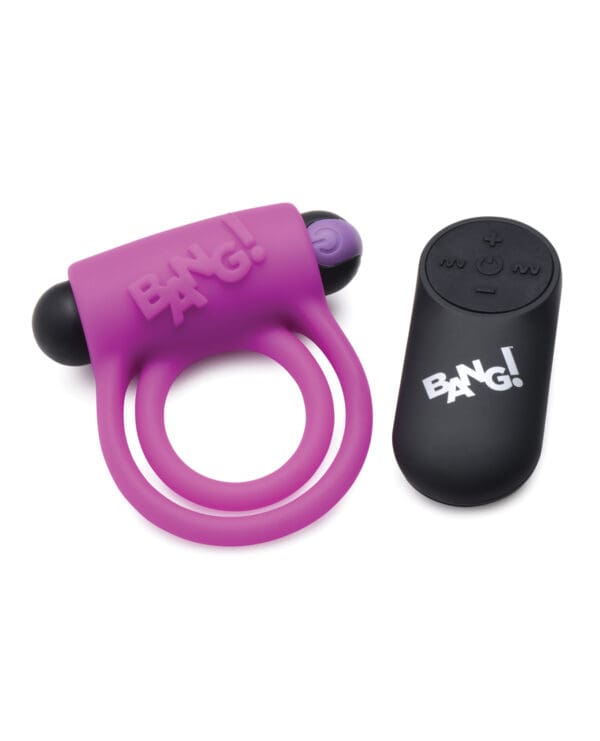 Bang! Vibrating Cock Ring & Bullet w/Remote Control - Purple - Image 2