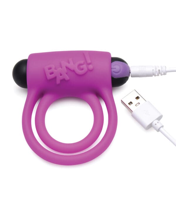 Bang! Vibrating Cock Ring & Bullet w/Remote Control - Purple - Image 3