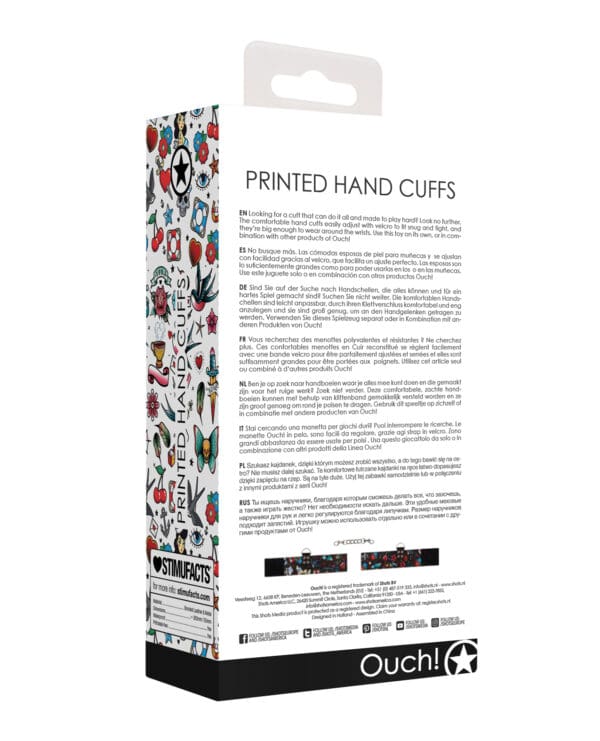 Shots Ouch Old School Tattoo Style Printed Hand Cuffs- Black - Image 2