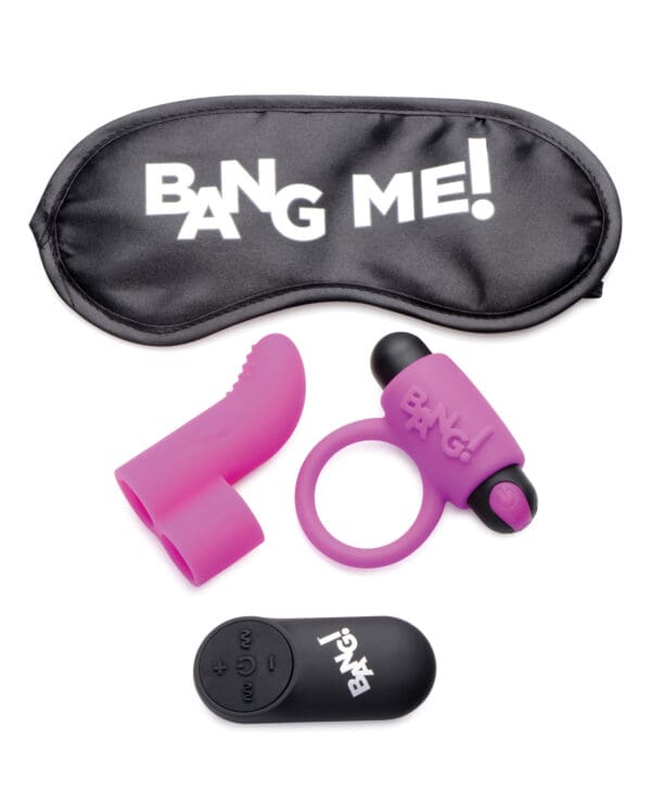 Bang! Couple's Kit with RC Bullet, Blindfold, Cock Ring & Finger Vibe - Purple - Image 2
