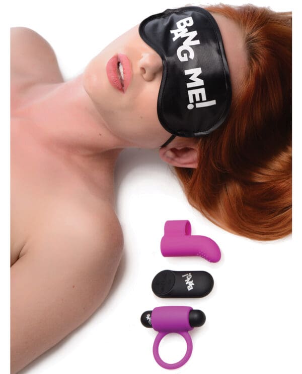 Bang! Couple's Kit with RC Bullet, Blindfold, Cock Ring & Finger Vibe - Purple - Image 3