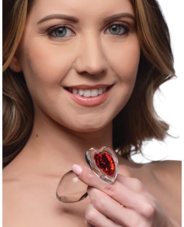 Booty Sparks Red Heart Gem Glass Anal Plug - Medium - Image 4