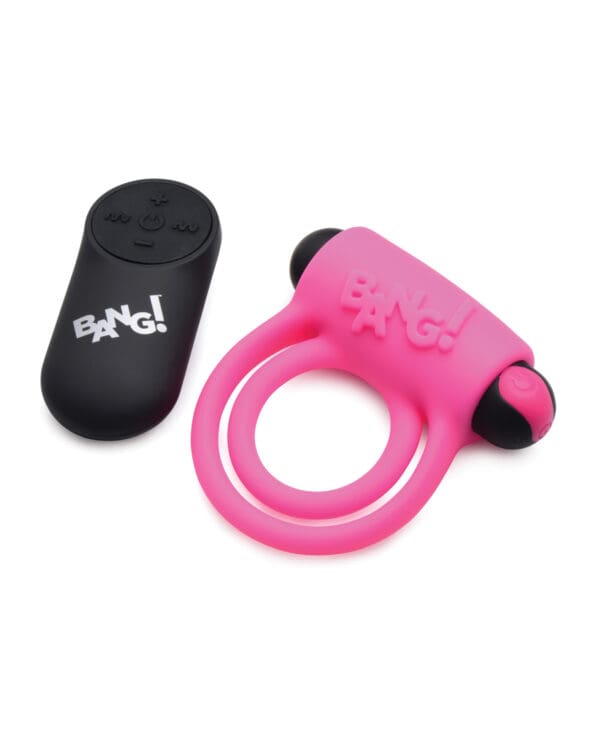 Bang! Vibrating Cock Ring & Bullet w/Remote Control - Pink - Image 2