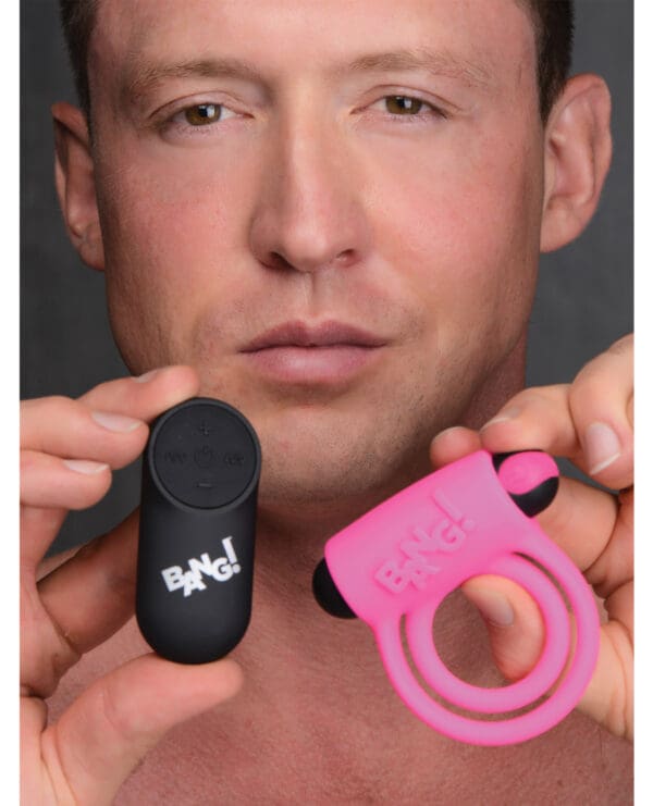 Bang! Vibrating Cock Ring & Bullet w/Remote Control - Pink - Image 5