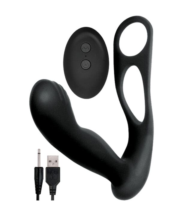 Butts Up Prostate Massager w/Scrotum & Cockring - Black - Image 2