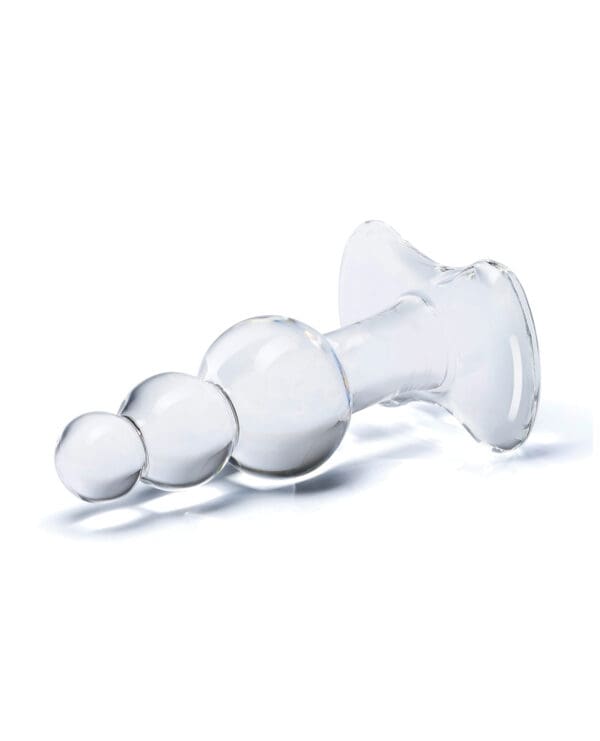 Glas 4" Beaded Glass Butt Plug w/Tapered Base - Clear - Image 3