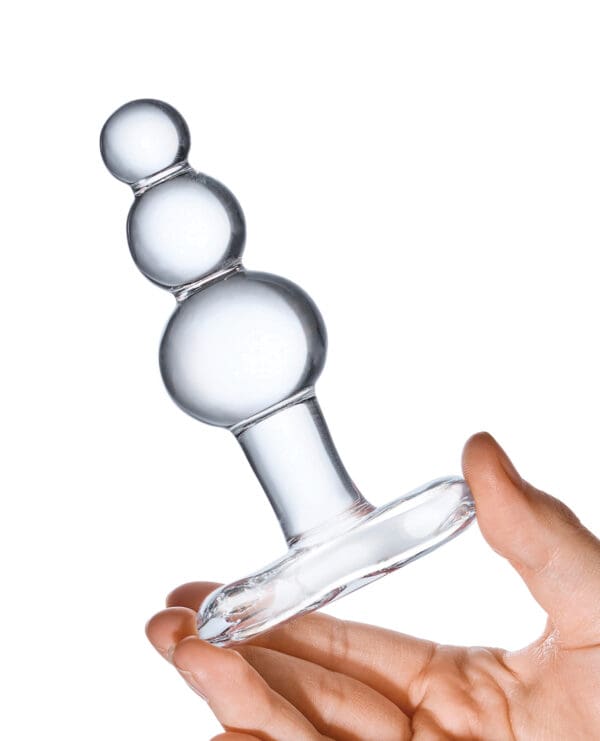 Glas 4" Beaded Glass Butt Plug w/Tapered Base - Clear - Image 4