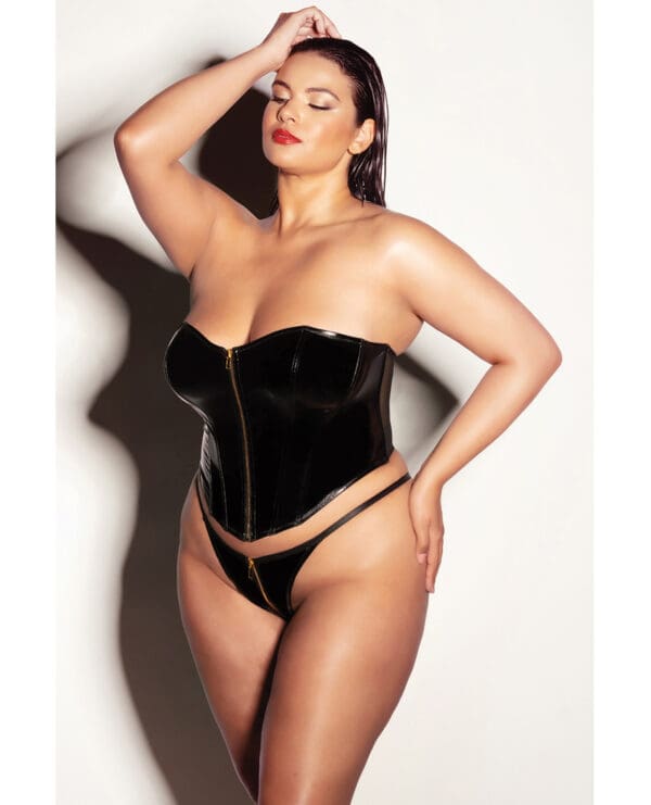 FETISH Rider Vinyl Bustier w/Front Zipper & Panty Black 1X - Image 2