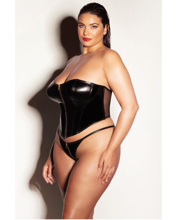 FETISH Rider Vinyl Bustier w/Front Zipper & Panty Black 1X - Image 3