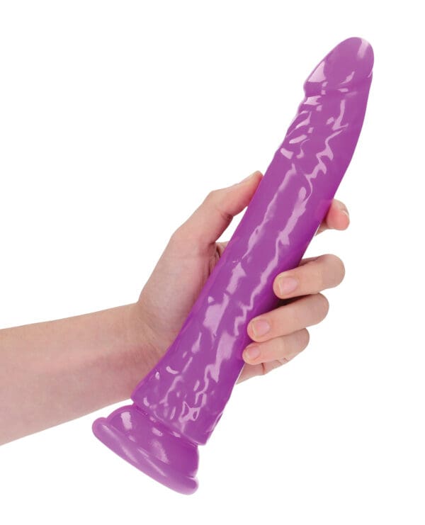 Shots RealRock 10" Slim Dildo Glow in the Dark - Neon Purple - Image 5