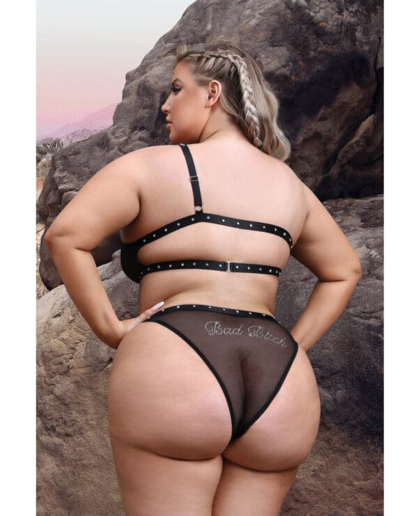 Vibes Bad Bitch One Shoulder Bling Bralette & Panty Black QN - Image 2
