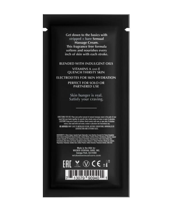Wicked Sensual Care Stripped & Bare Unscented Massage Cream  - .34 oz - Image 2