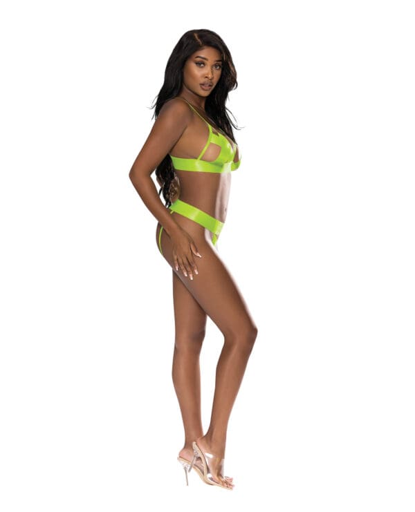 Strap-Tease Bra & Crotchless Panty Neon Yellow S/M - Image 2