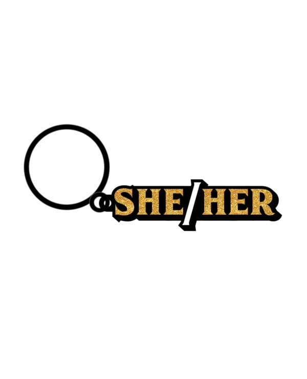 Wood Rocket She/Her Keychain - Black/Gold - Image 2