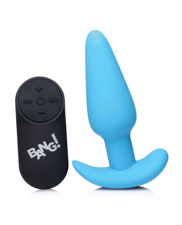 Bang! 21X Vibrating Silicone Butt Plug w/Remote - Blue - Image 2